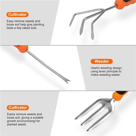 Garden Tool Set,Stainless Steel HeavyDuty Gardening ToolSet,with Non-Slip Rubber - Picture 2 of 6